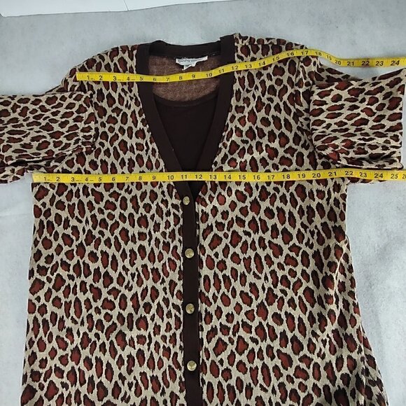 Cathy Daniels Womens Pullover Button Down Long Sleeve Animal Print Sweater Sz L - Picture 9 of 12